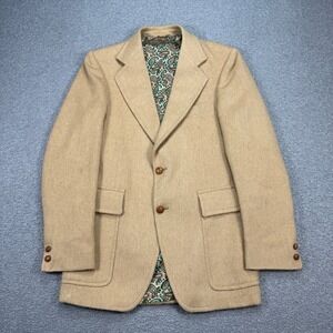 Vintage Henley Tip Top Blazer Men's 36R Tan Pure Camel Hair Paisley Wool England